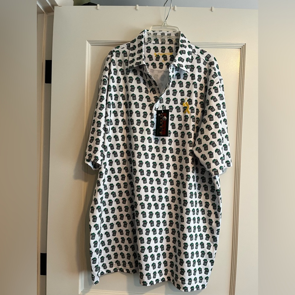 Popeye Golf — men’s White and Green spinach can Patterned Men's Shirt.